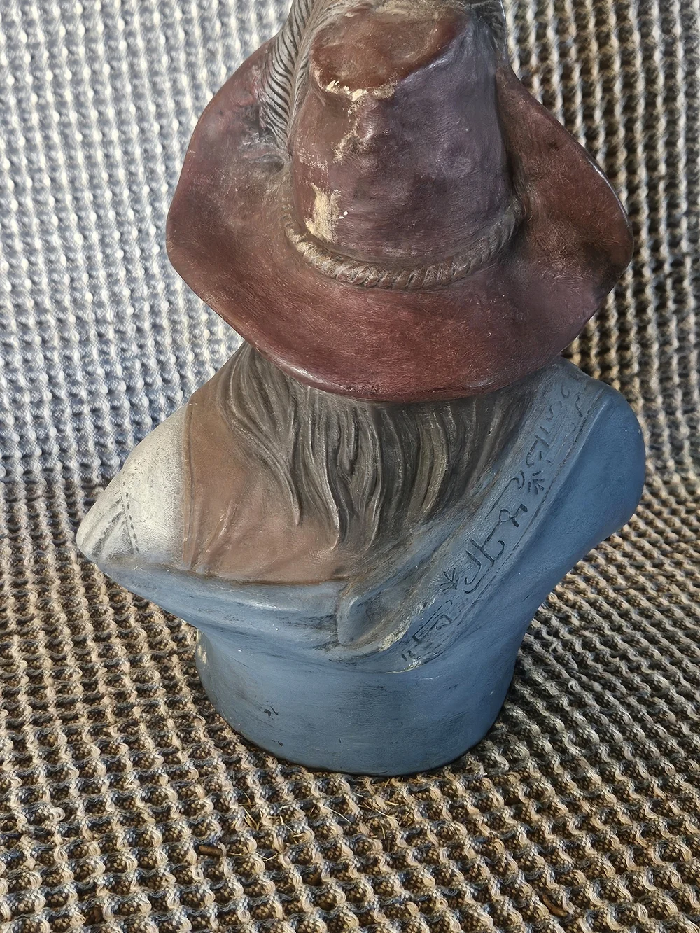 Hand-Painted Rustic Pirate Bust Sculpture in Brown and Red